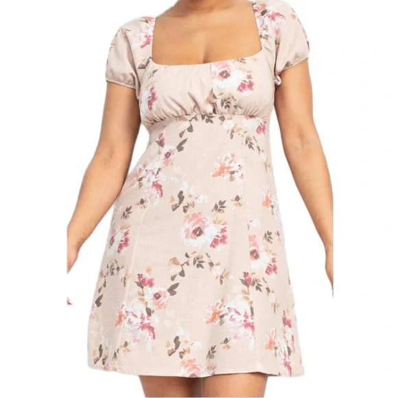 New Cute Spring Floral Aline Dress | Color: Cream/Pink | Size: S | Shoplacebabe's Closet